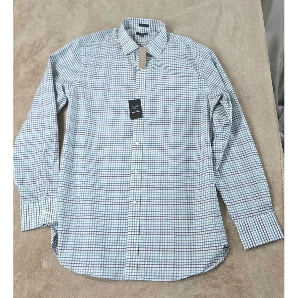 J. Crew Ludlow Dress Shirt men 16.5/35 Blue purple plaid Slim fit L/S AA834 NEW